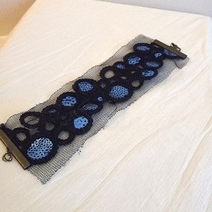 Black Mesh/Blue Sequence Overlay Bracelet